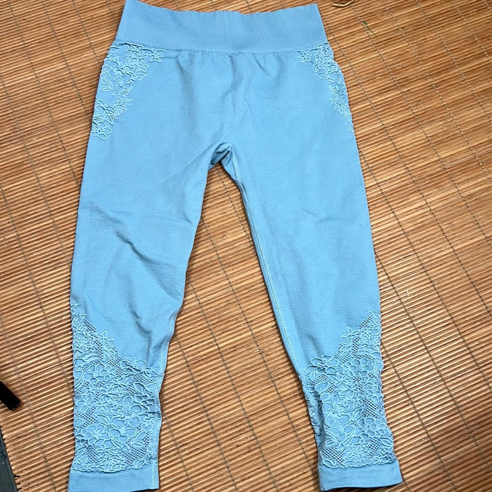 Size S, Fabletics, yoga, workout pants.  Light blue